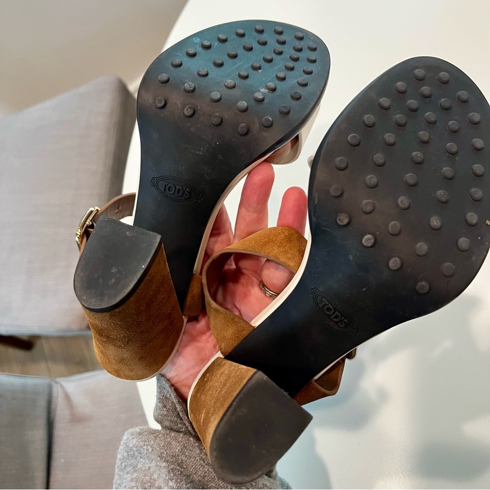 Tods Leather Platform Sandals Brown and White - Picture 5 of 12